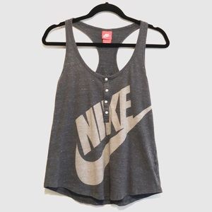Nike • Grey Henley Spellout Tank Top
